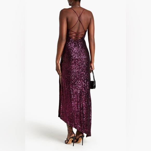 Retrofete Sequin Tulle Asymmetrical Sleeveless Gown in Violet Purple Size Small - Picture 3 of 17